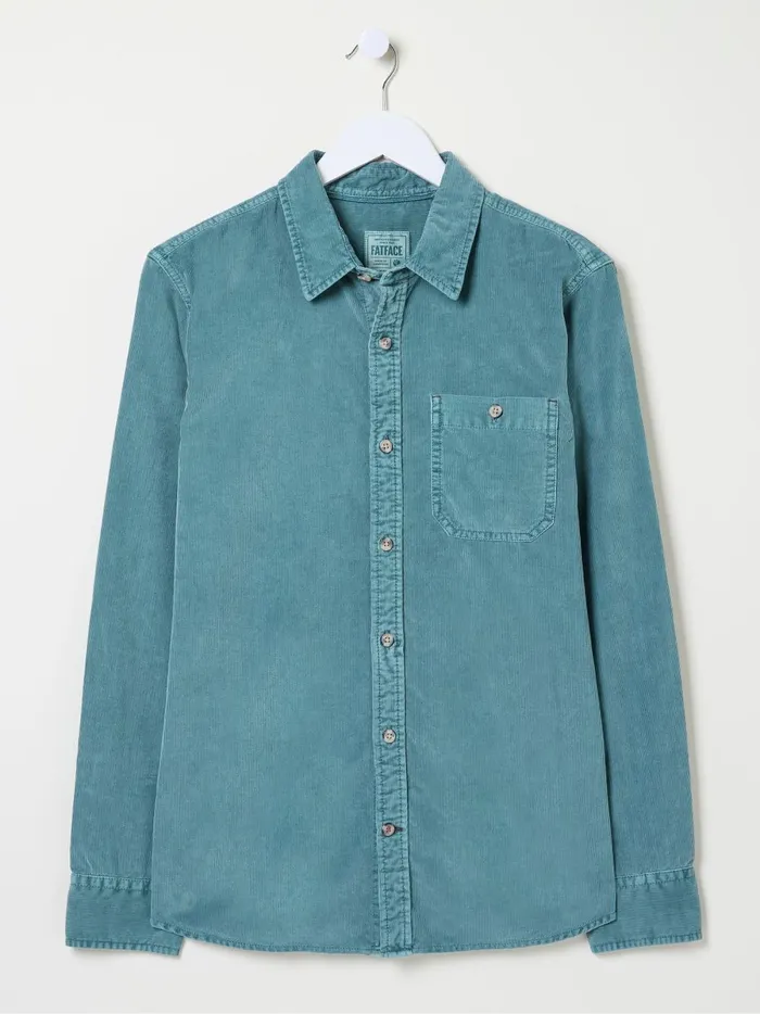 Men Shirts Fat Face Green Long Sleeve Cord Shirt