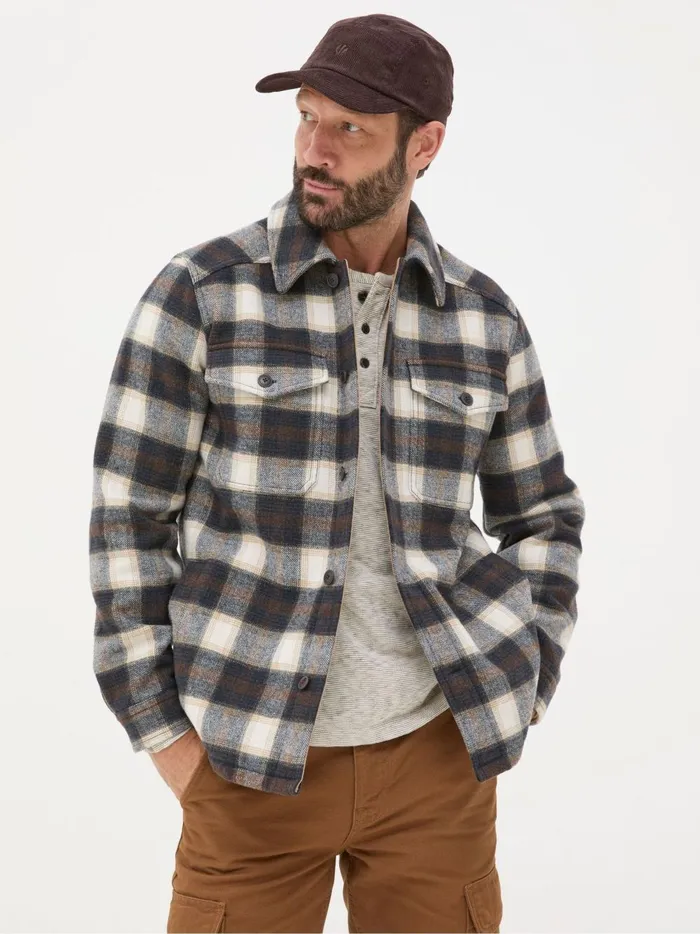 Men Shirts Fat Face Milton Dark Brown Check Overshirt