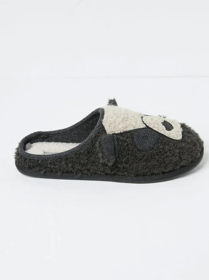 Men Slippers Fat Face Cubby Dark Grey Cubby Bear Slippers