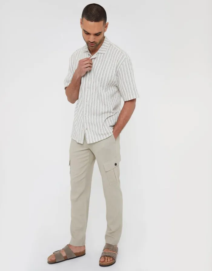 Men Stone Linen Blend Cargo Trousers Threadbare Cargo Men Stone Linen Blend Cargo Trousers Threadbare Cargo