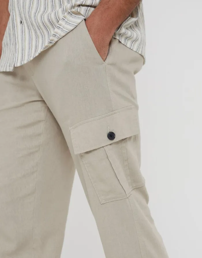 Men Stone Linen Blend Cargo Trousers Threadbare Cargo Men Stone Linen Blend Cargo Trousers Threadbare Cargo