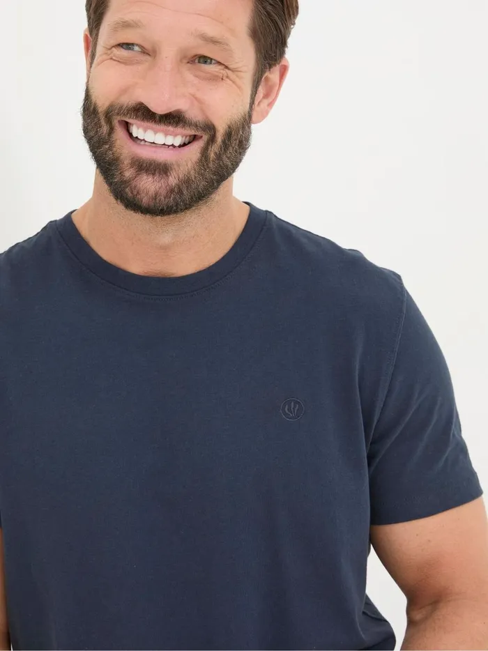 Men TShirts Fat Face Lulworth Navy Blue 100 Cotton Organic Crew TShirt