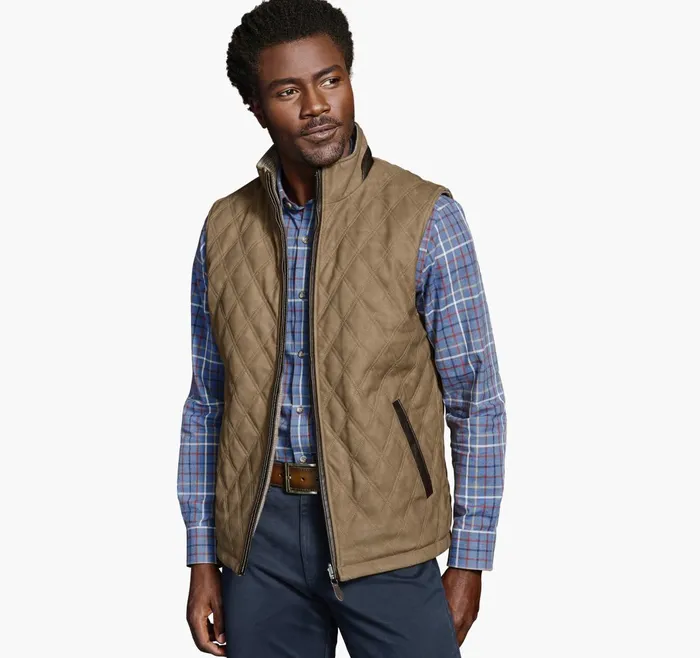 Men Upton Reversible Vest Camellight Brown JohnstonandMurphy Coats Jackets and Vests