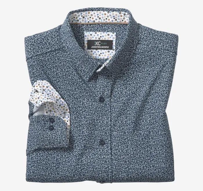 Men Xc Flex Stretch LongSleeve Shirt Navy Paisley JohnstonandMurphy Shirts