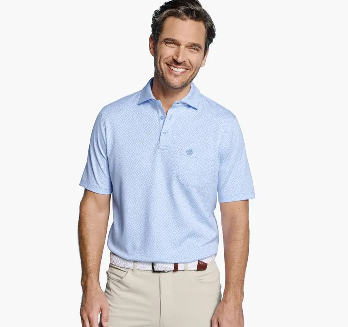Men Xc4 Jacquard Performance Polo Light Blue Abstract JohnstonandMurphy Polos and Tees