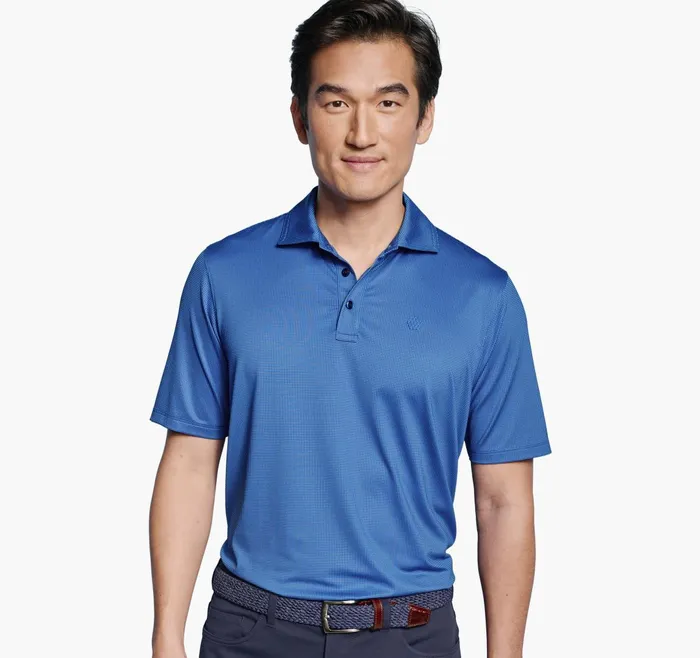Men Xc4 Performance Gingham Polo Cool Degree Bluenavy Mini Gingham JohnstonandMurphy Polos and Tees