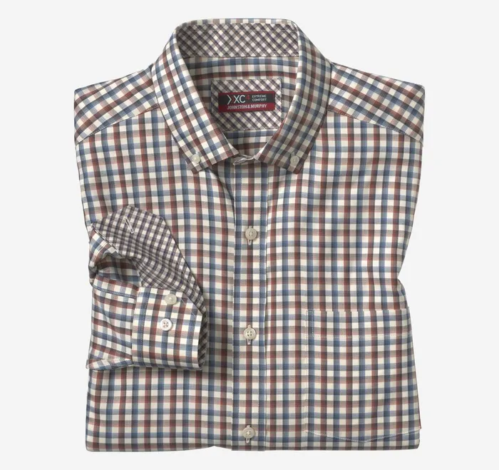 Men Xc4 Sport LongSleeve Shirt Rust Tattersall JohnstonandMurphy Shirts