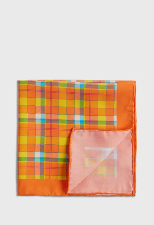 Mens Pocket Squares Paulstuart Habotai Silk Plaid Pocket Square Berry