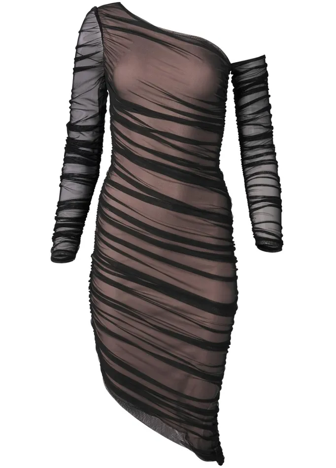 MESH RUCHED MIDI DRESS Black Women VENUS Midi Dresses
