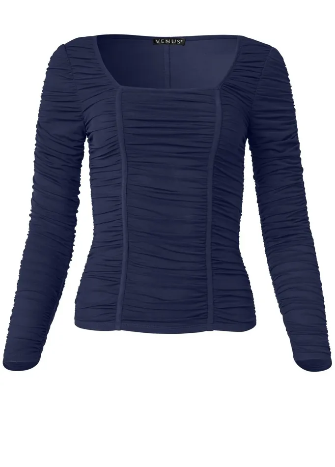 MESH RUCHED TOP Navy Women VENUS Night Out Tops