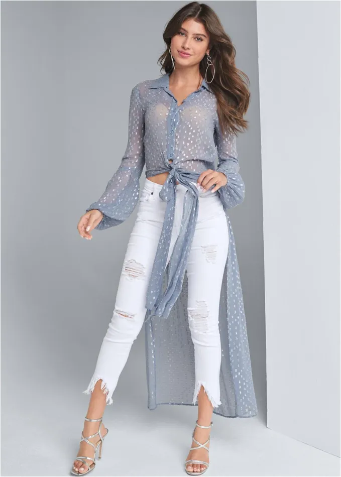 Metallic Highlow Top Blue Multi Women VENUS Night Out Tops