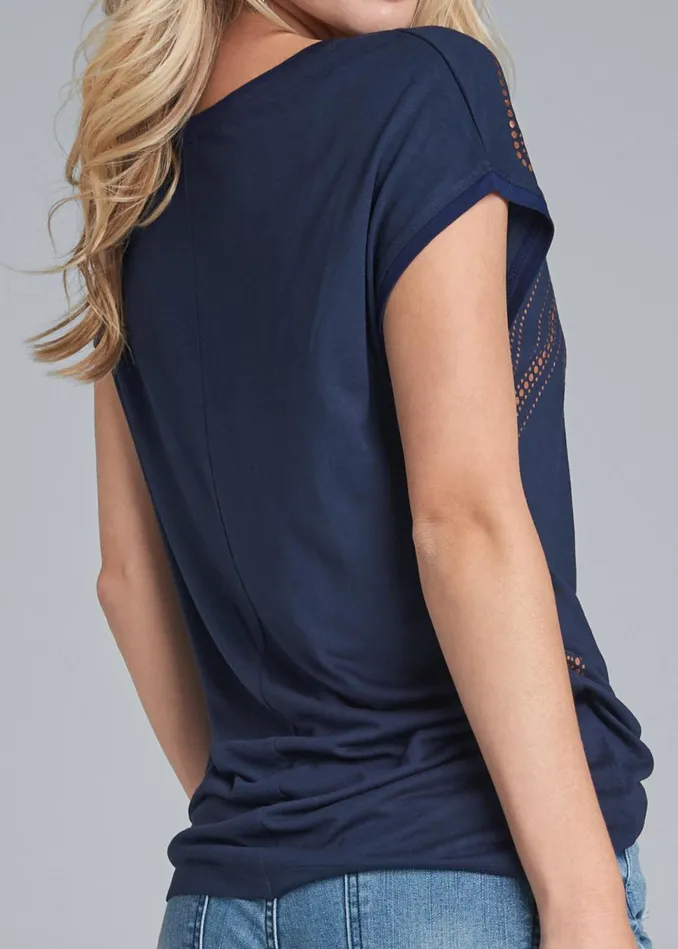 METALLIC PRINT TEE Navy and Gold Women VENUS Short Sleeve Tops