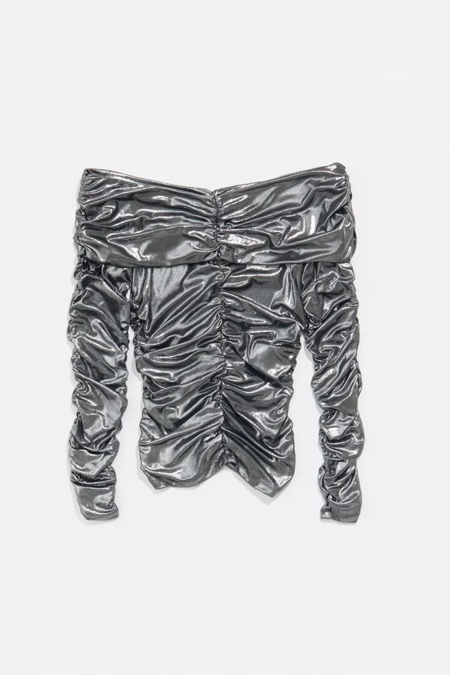 Metallic Silver Ruched Tshirt Silver Women Bimba Y Lola Party Metallic Silver Ruched Tshirt Silver Women Bimba Y Lola Party