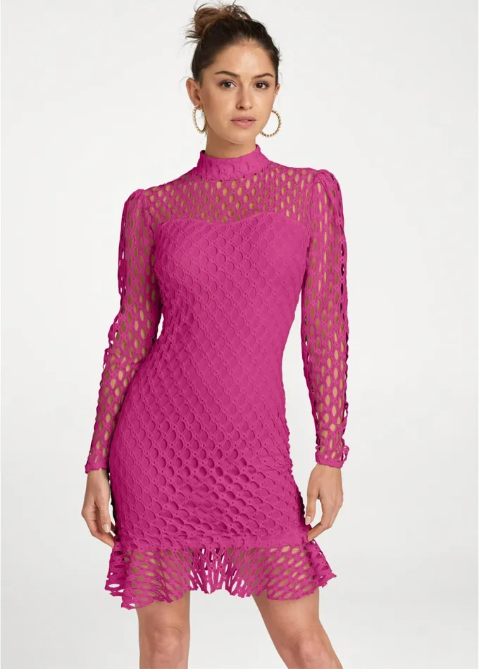 Mockneck Lace Dress Fuchsia Women VENUS Midi Dresses