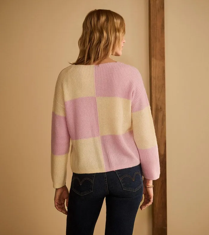 Monroe Sweater 8211 Pink Blocks Hatley
