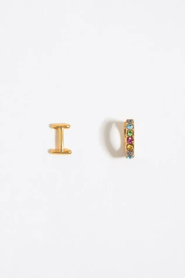 Multicolor Crystal Mini Hoop And Letter I Earrings Gold Women Bimba Y Lola Alphabet