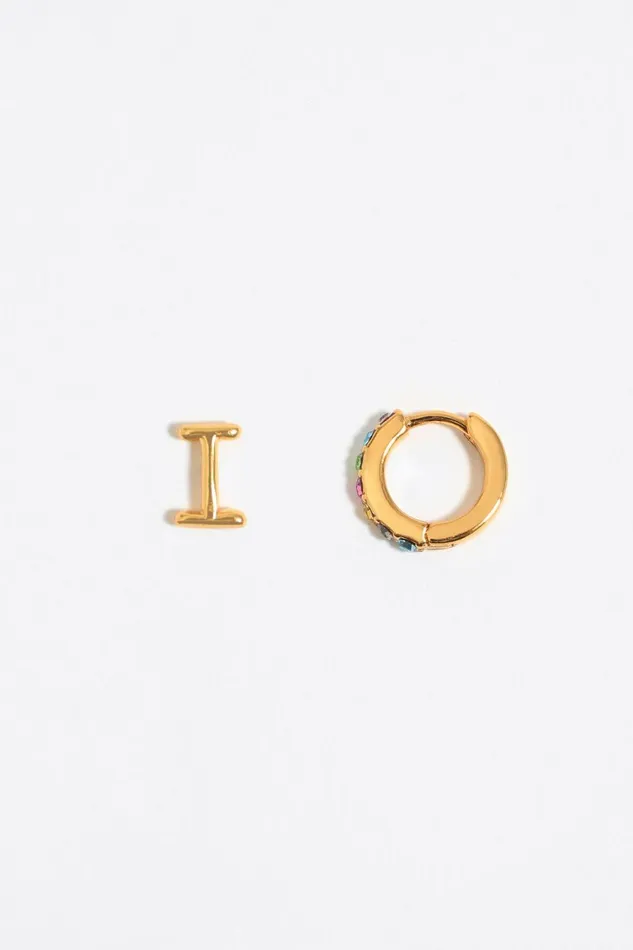 Multicolor Crystal Mini Hoop And Letter I Earrings Gold Women Bimba Y Lola Alphabet Multicolor Crystal Mini Hoop And Letter I Earrings Gold Women Bimba Y Lola Alphabet