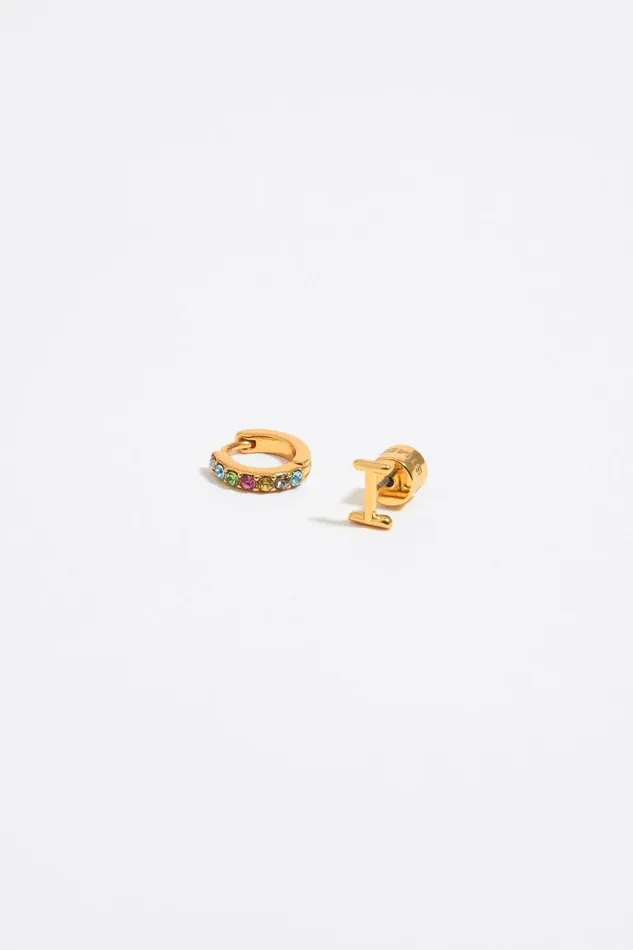 Multicolor Crystal Mini Hoop And Letter I Earrings Gold Women Bimba Y Lola Alphabet Multicolor Crystal Mini Hoop And Letter I Earrings Gold Women Bimba Y Lola Alphabet