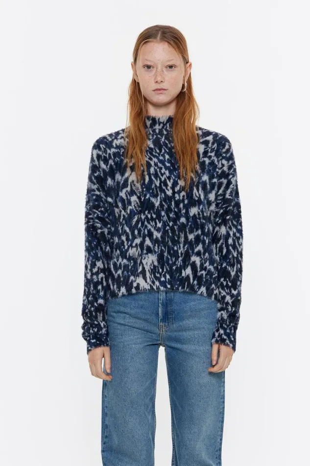 Navy Blue Fluffy Plumancha Boxy Sweater Plumancha Navy Women Bimba Y Lola Knitwear