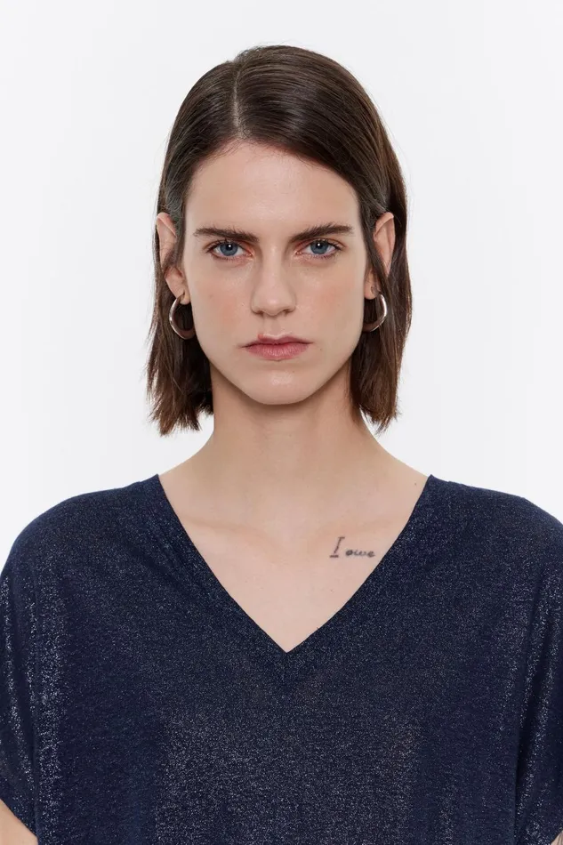 Navy Blue Lurex Tshirt Navy Women Bimba Y Lola TShirts Navy Blue Lurex Tshirt Navy Women Bimba Y Lola TShirts