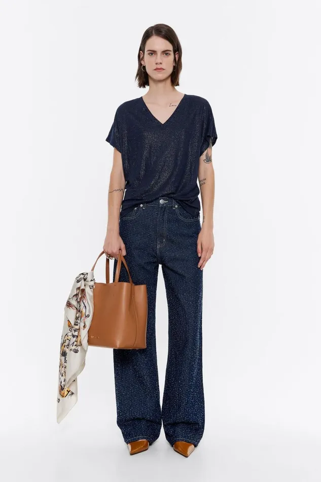 Navy Blue Lurex Tshirt Navy Women Bimba Y Lola TShirts Navy Blue Lurex Tshirt Navy Women Bimba Y Lola TShirts