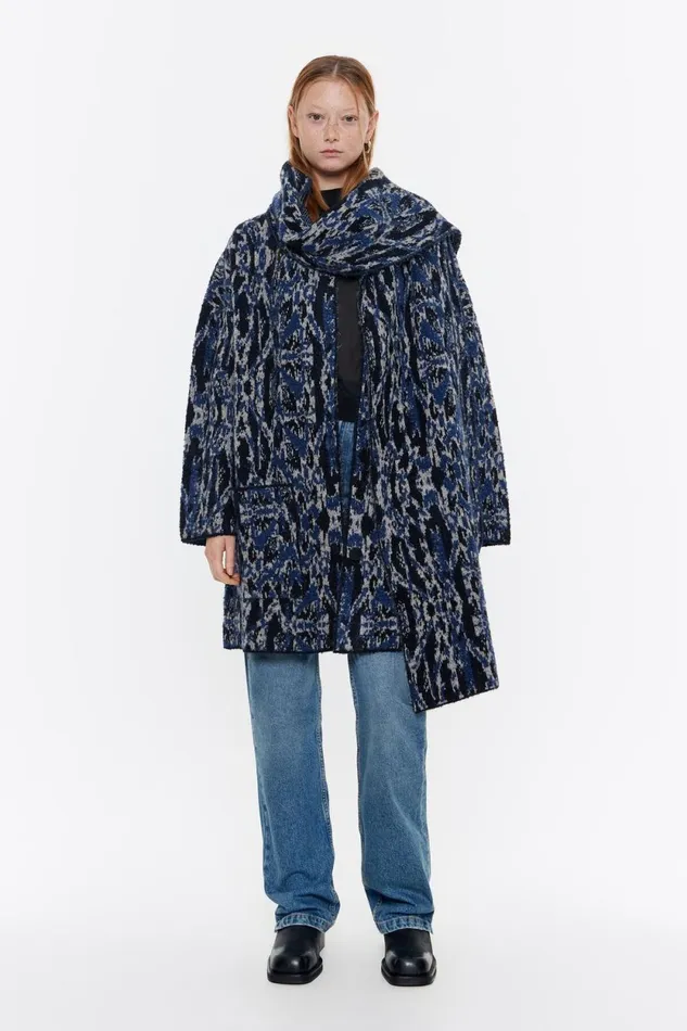 Navy Blue Plumancha Jacquard Jacket Plumancha Navy Women Bimba Y Lola Coats And Trench Coats