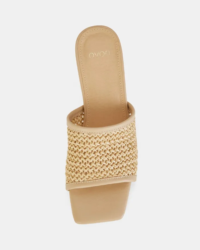 NOVO Shoes Party Women FLAMES NATURAL RAFFIA Open Toe Heels