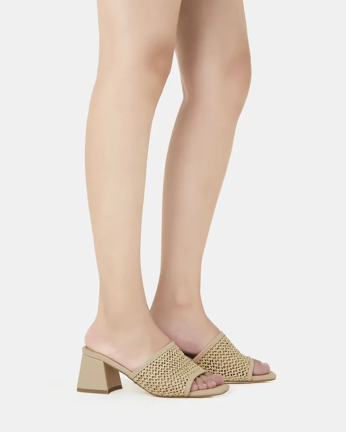NOVO Shoes Party Women FLAMES NATURAL RAFFIA Open Toe Heels