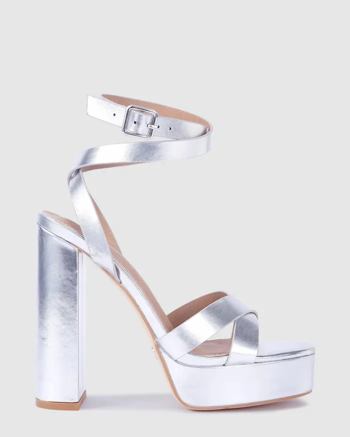 NOVO Shoes PAYTON Silver Metallic Block Heels Women Platforms