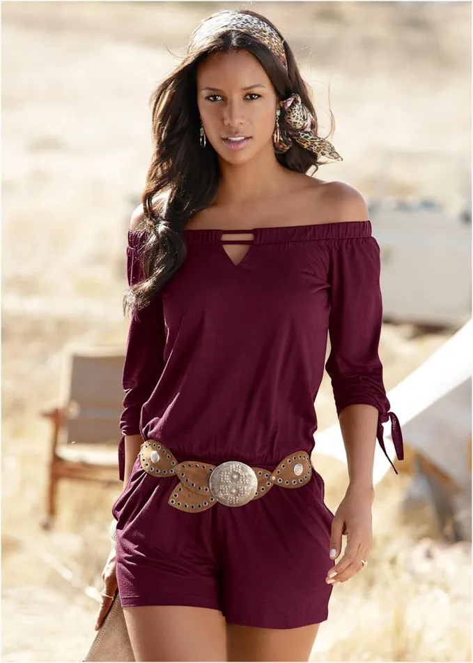 OffTheShoulder Romper Dark Red Women VENUS Casual Jumpsuits and Rompers