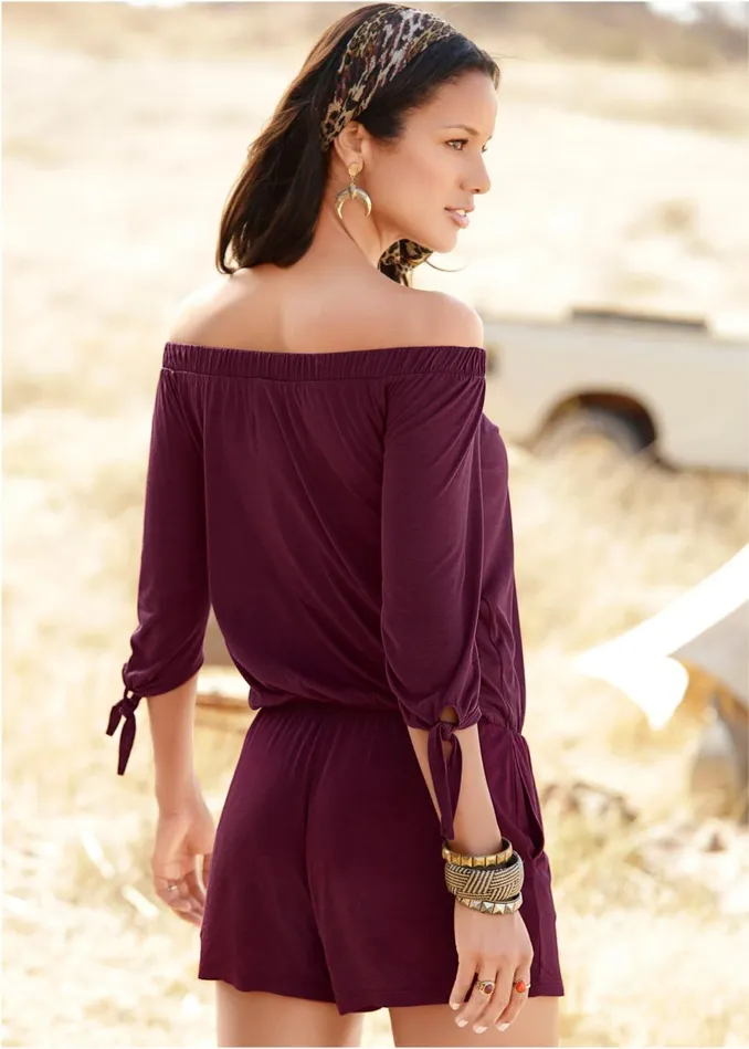 OffTheShoulder Romper Dark Red Women VENUS Casual Jumpsuits and Rompers
