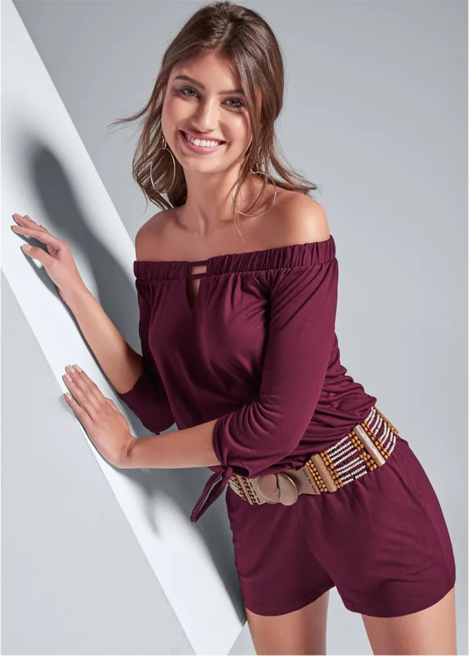 OffTheShoulder Romper Dark Red Women VENUS Casual Jumpsuits and Rompers
