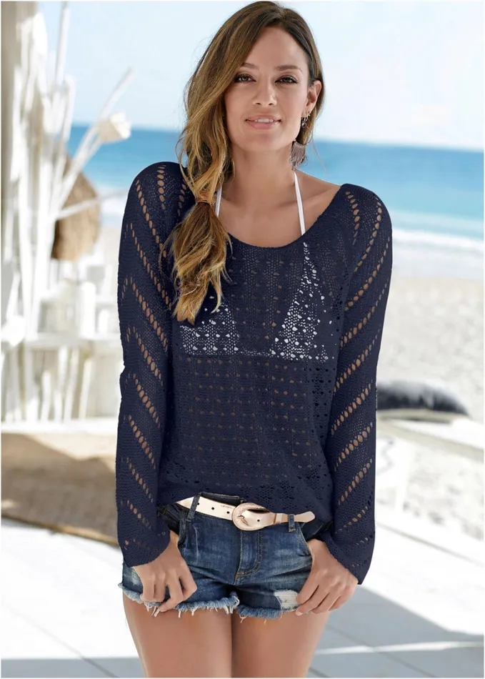 OPEN KNIT SWEATER Navy Women VENUS Pullover