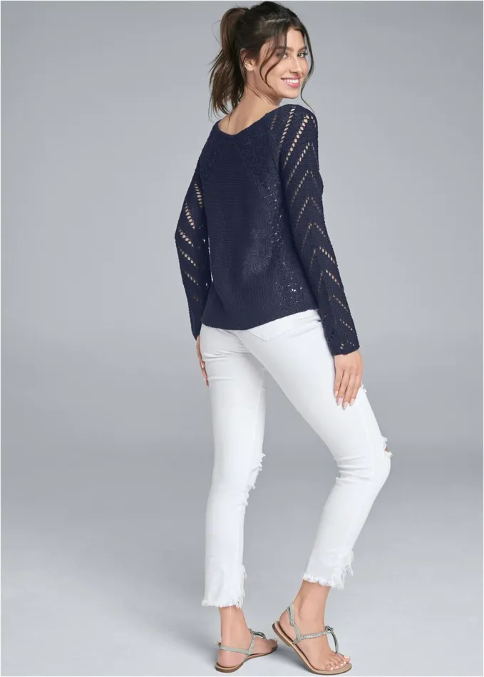 OPEN KNIT SWEATER Navy Women VENUS Pullover