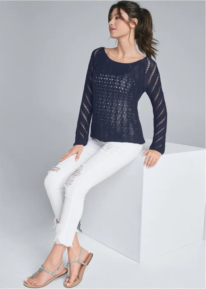 OPEN KNIT SWEATER Navy Women VENUS Pullover