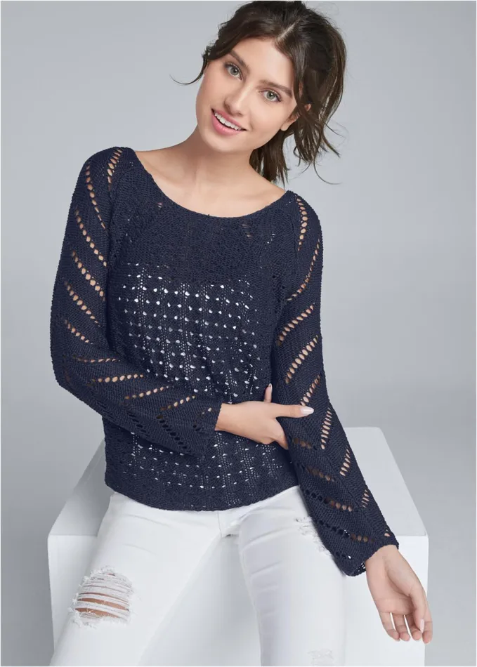 OPEN KNIT SWEATER Navy Women VENUS Pullover