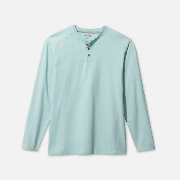 Organic Cotton Blend Long Sleeved Henley Tee Mint Melange Men Kenneth Cole TShirts Polos