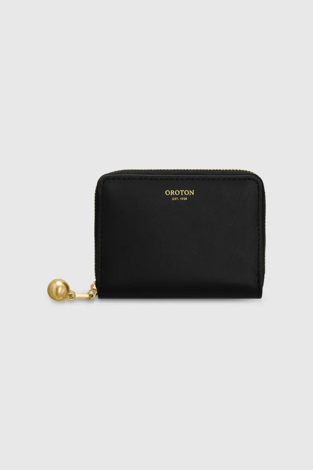 Oroton Clara Smooth Small Zip Wallet Black Women Wallets