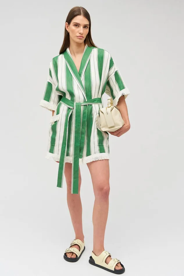 Oroton Deckchair Stripe Robe Clover Women Jackets and Outerwear