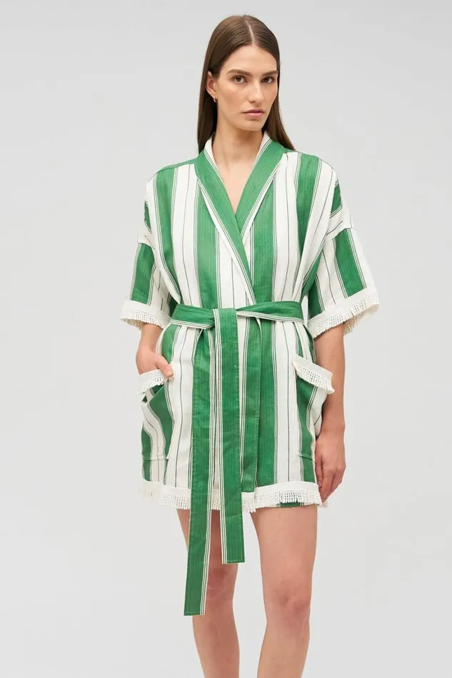 Oroton Deckchair Stripe Robe Clover Women Jackets and Outerwear Oroton Deckchair Stripe Robe Clover Women Jackets and Outerwear