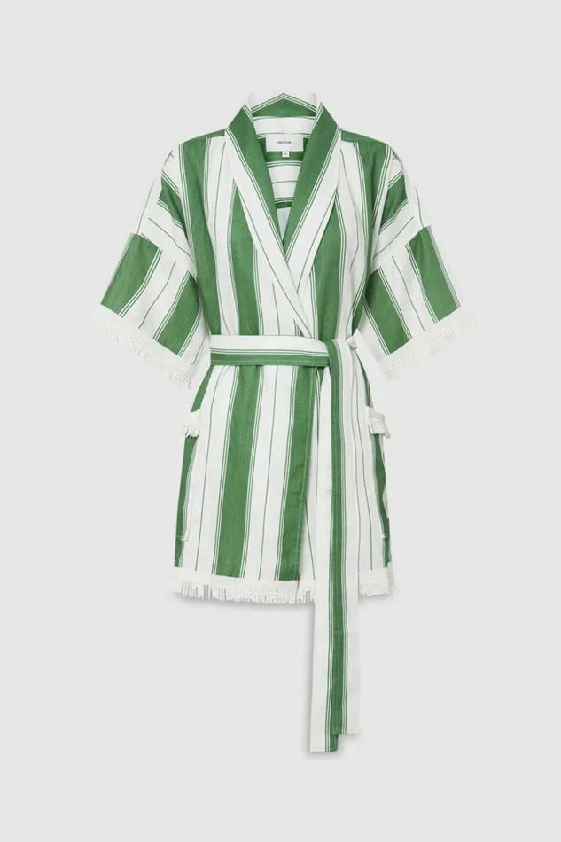 Oroton Deckchair Stripe Robe Clover Women Jackets and Outerwear Oroton Deckchair Stripe Robe Clover Women Jackets and Outerwear