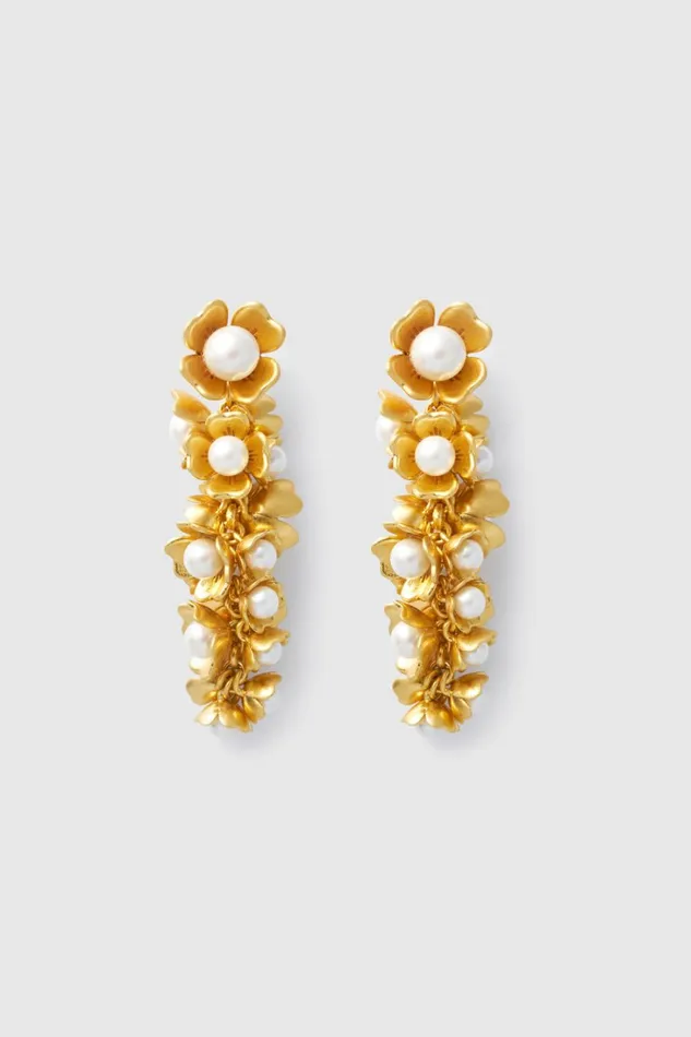 Oroton Flora Drop Earrings Worn Goldpearl Women Jewellery