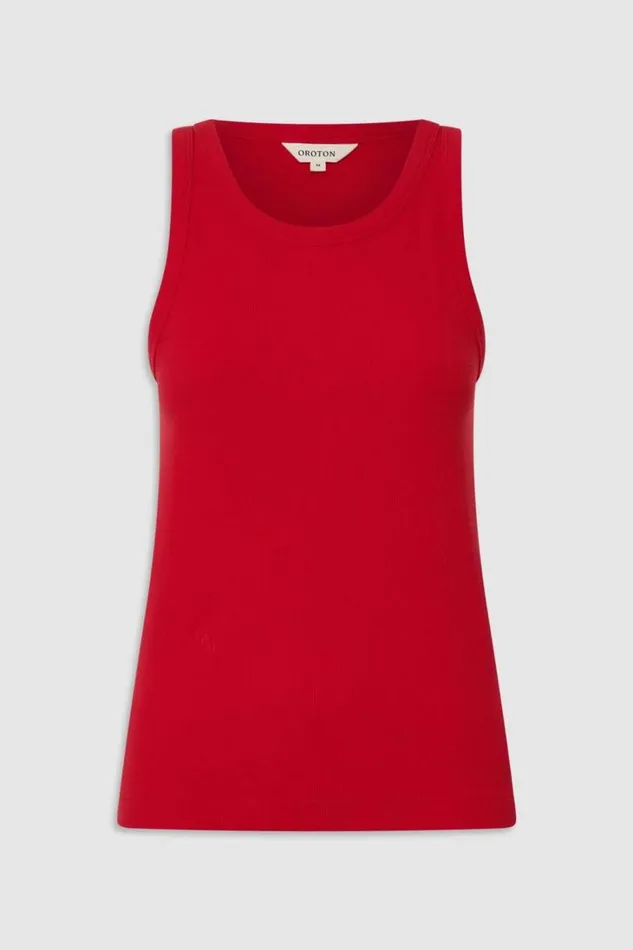 Oroton Lottie Rib Tank Market Red Women Tops