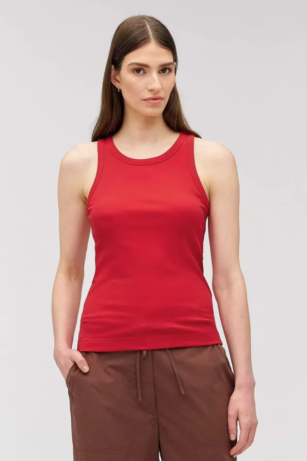 Oroton Lottie Rib Tank Market Red Women Tops Oroton Lottie Rib Tank Market Red Women Tops