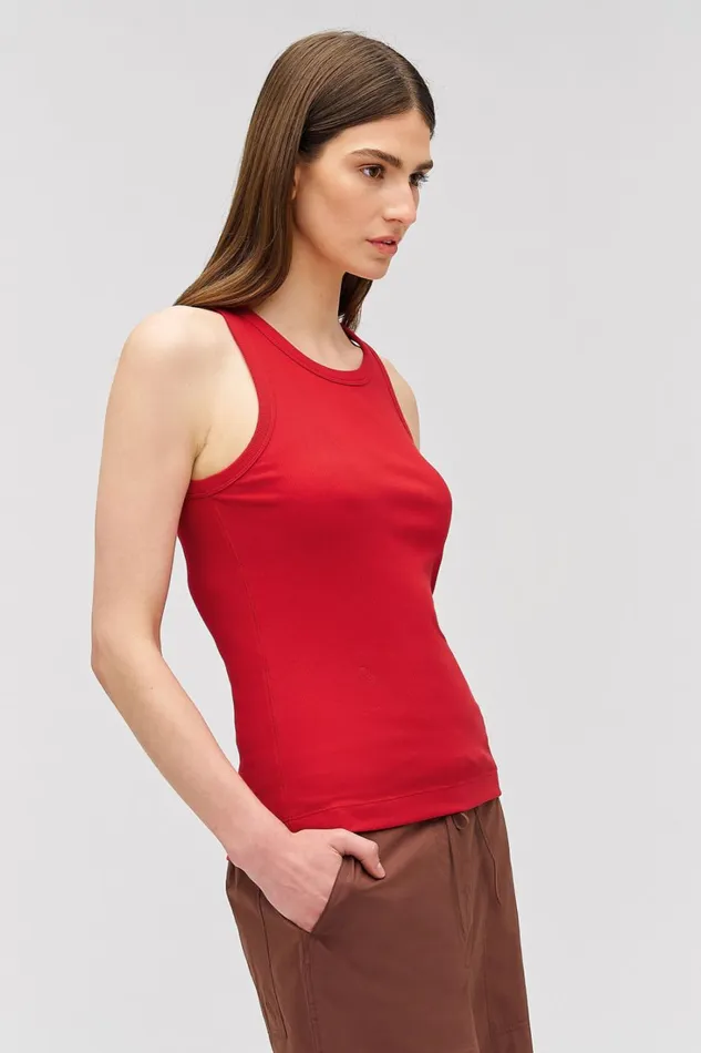 Oroton Lottie Rib Tank Market Red Women Tops Oroton Lottie Rib Tank Market Red Women Tops