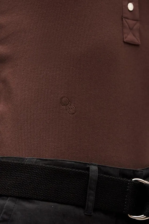 Oroton Margot Rib Henley Chocolate Women Tops Oroton Margot Rib Henley Chocolate Women Tops