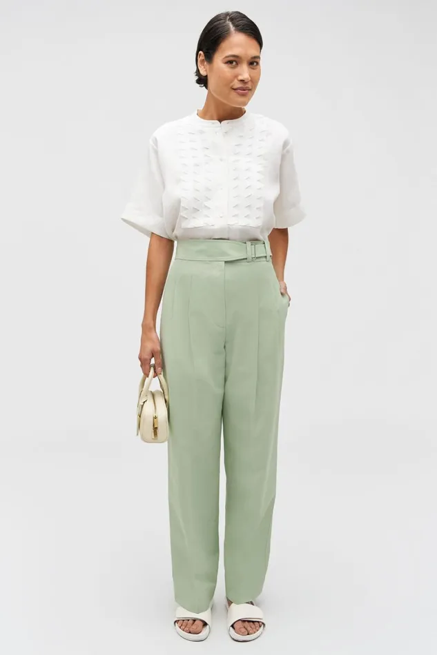 Oroton Tab Detail Pant Eau De Nil Women Pants Oroton Tab Detail Pant Eau De Nil Women Pants