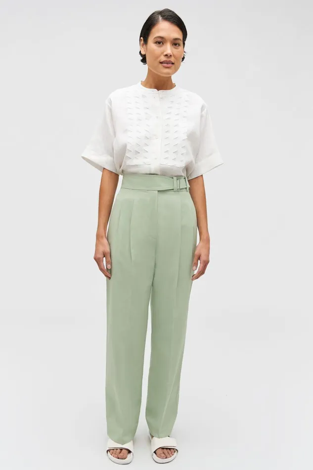 Oroton Tab Detail Pant Eau De Nil Women Pants Oroton Tab Detail Pant Eau De Nil Women Pants