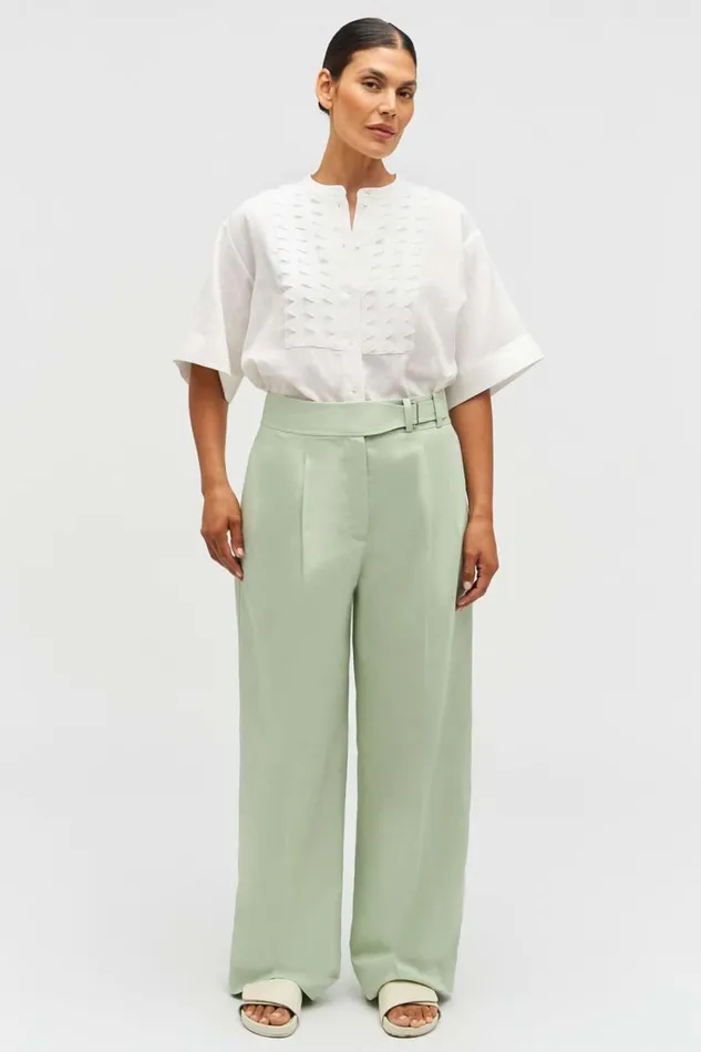 Oroton Tab Detail Pant Eau De Nil Women Pants Oroton Tab Detail Pant Eau De Nil Women Pants