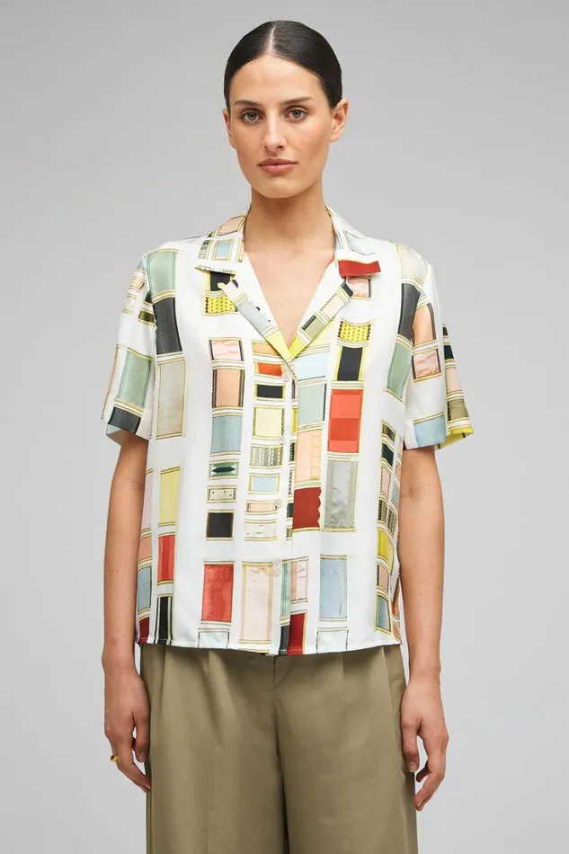 Oroton Vintage Ribbon Camp Shirt Multi Women Tops Oroton Vintage Ribbon Camp Shirt Multi Women Tops